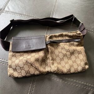 Gucci Beige and Brown Monogram Belt Bag